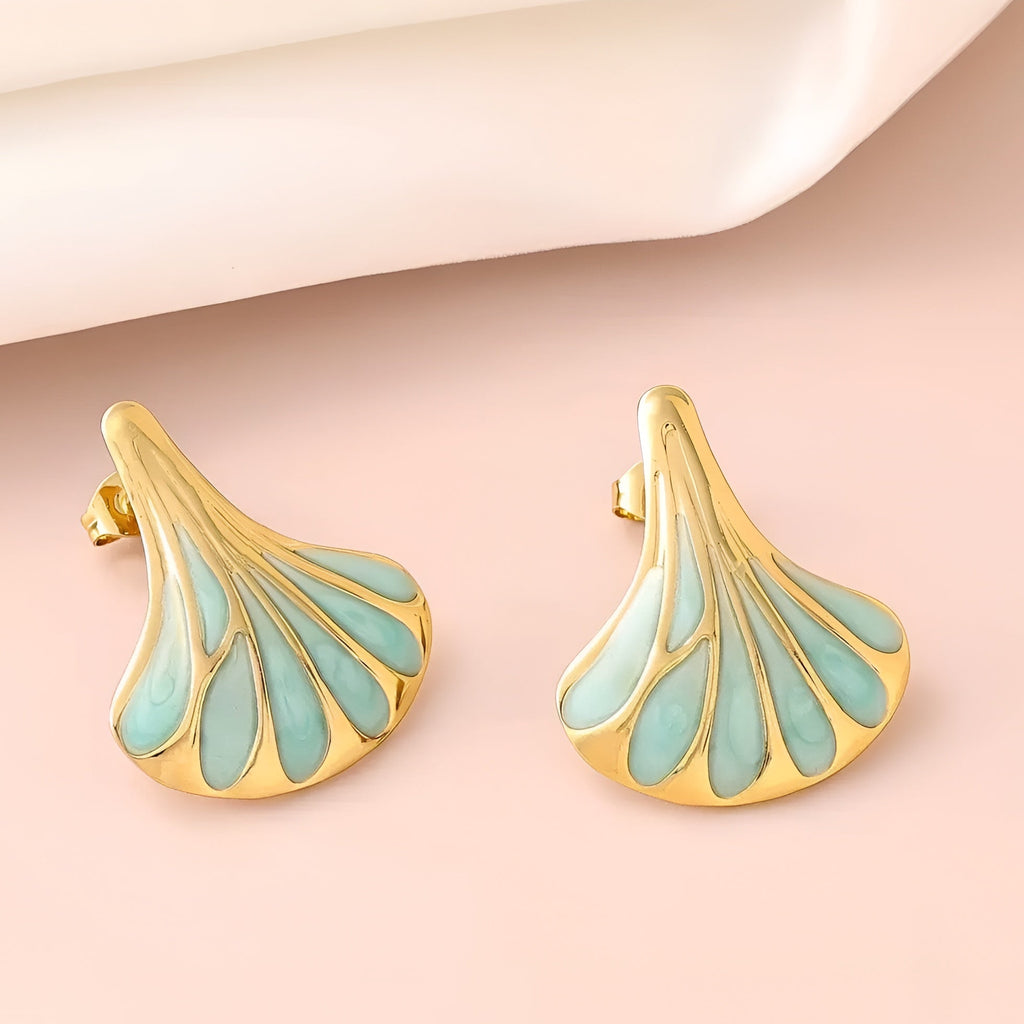 Mint Green Ginkgo Leaf Stud Earrings for Women | Gold-Tone Nature Inspired Earrings