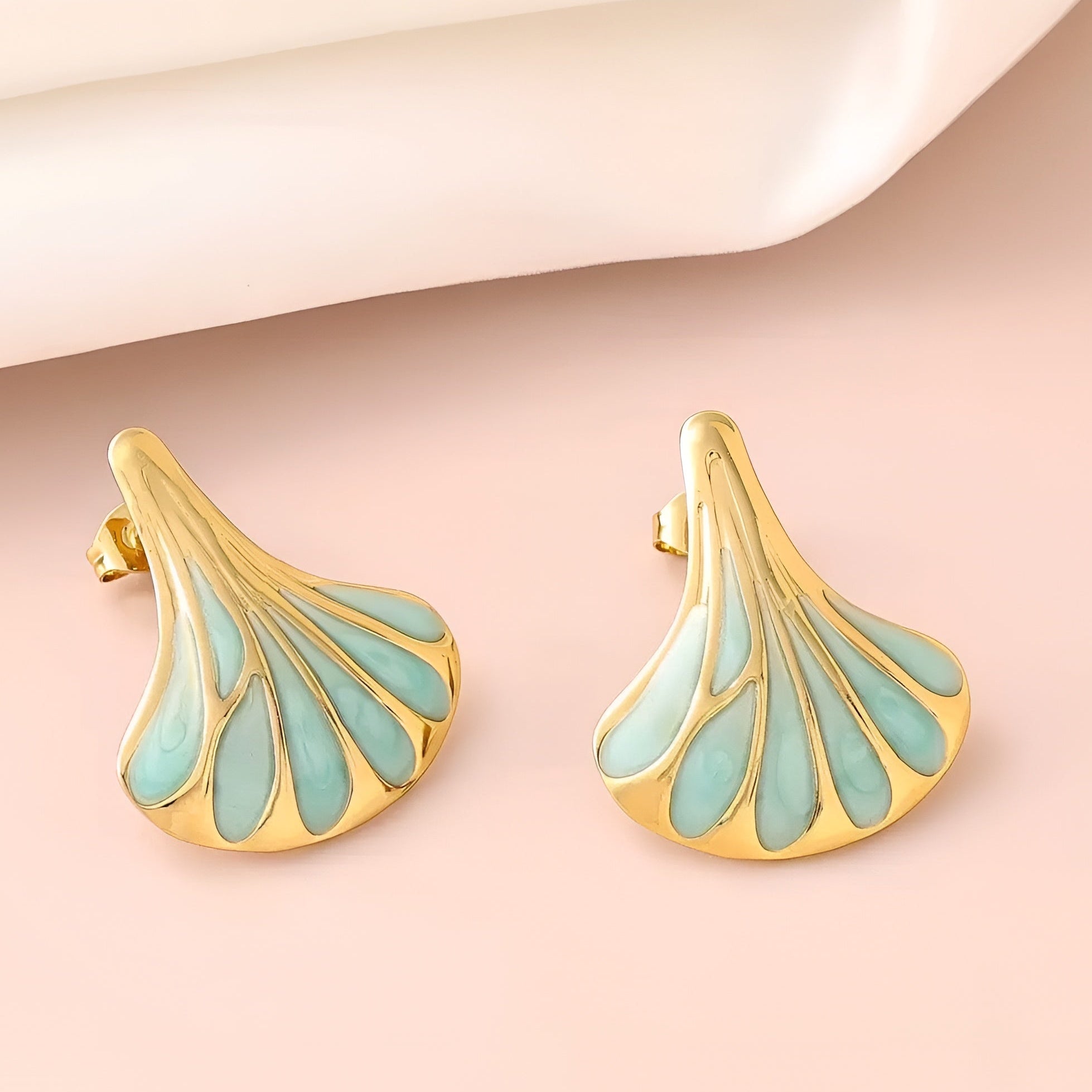 Mint Green Ginkgo Leaf Stud Earrings for Women | Gold-Tone Nature Inspired Earrings