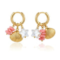 Gold Plated Charm Hoop Earrings | Star & Shell Dangle Earrings