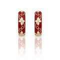 Red Enamel Gold Plated Hoop Earrings | Floral Designer Jewelry