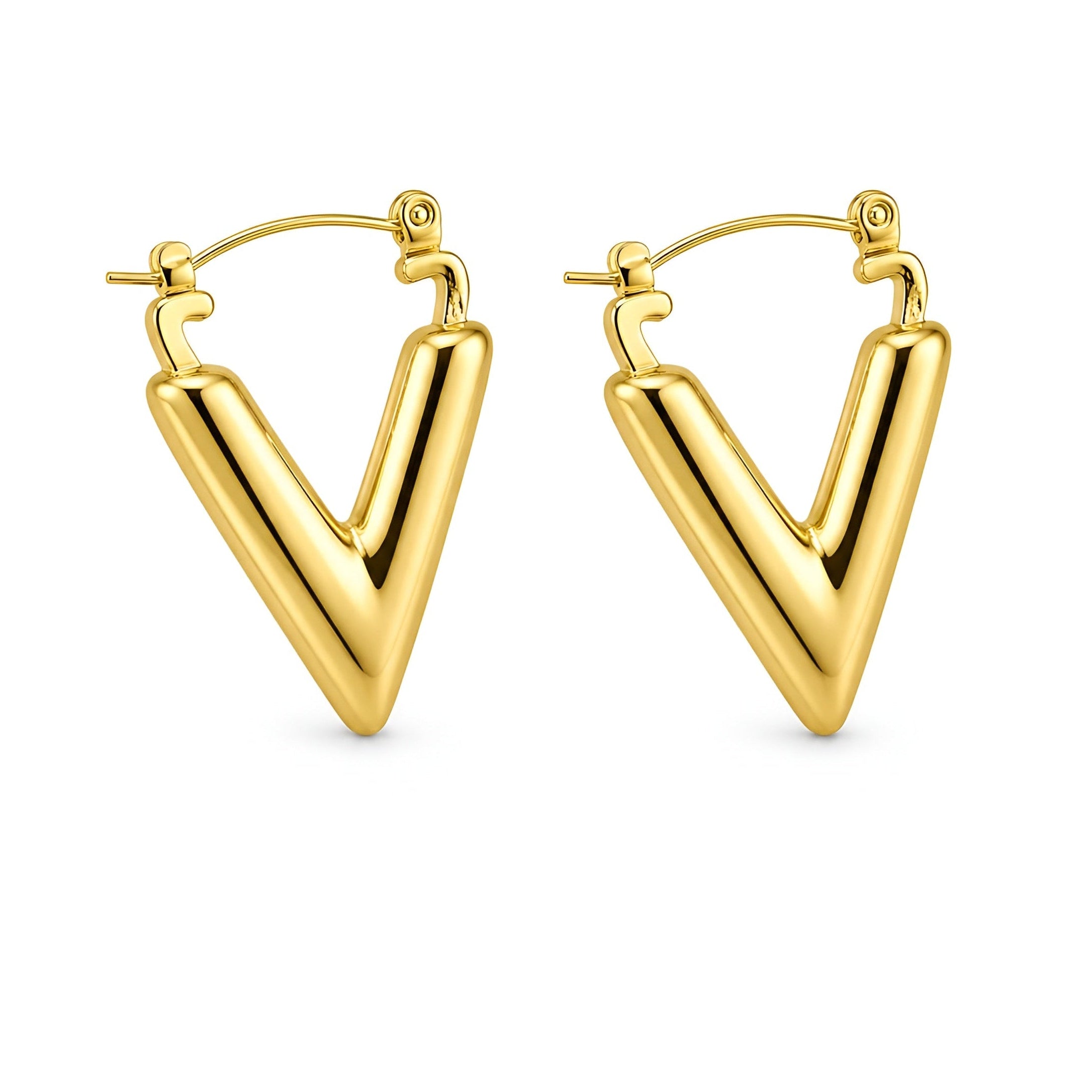 V Shape Gold Hoop Earrings for Women | Anti Tarnish Waterproof | Stainless Steel Statement Earrings