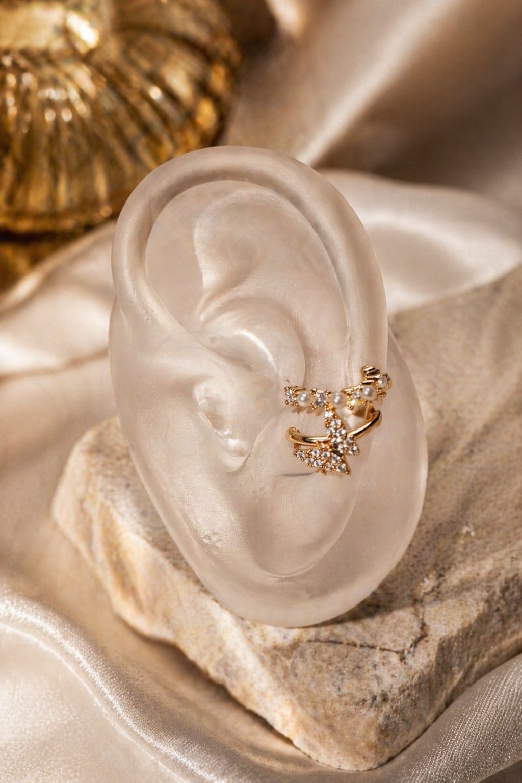 Celeste Pearl & Crystal Gold Ear Cuff (No Piercing Required)