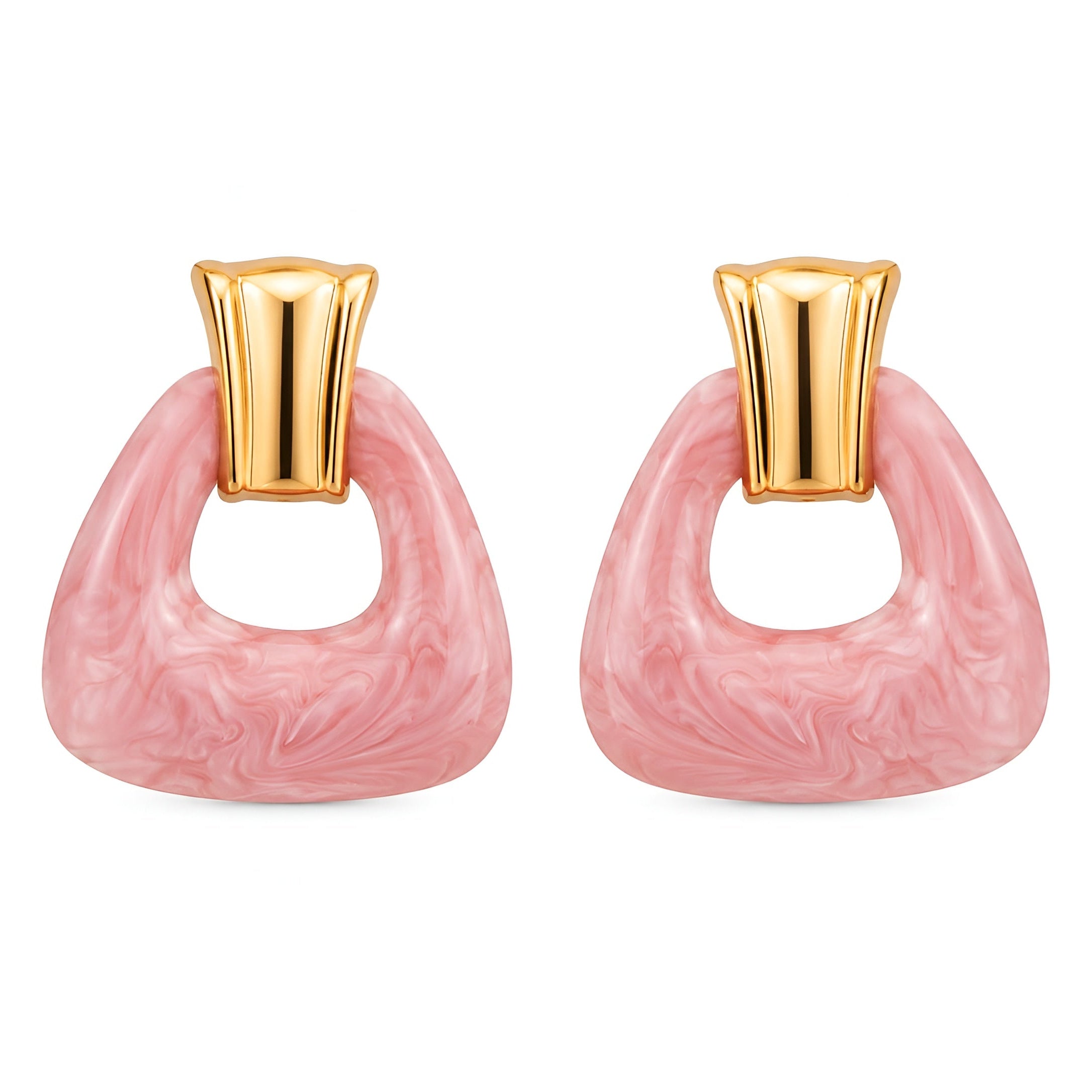 Pink Resin Geometric Statement Earrings for Women | Trendy Gold-Tone Fashion Earrings