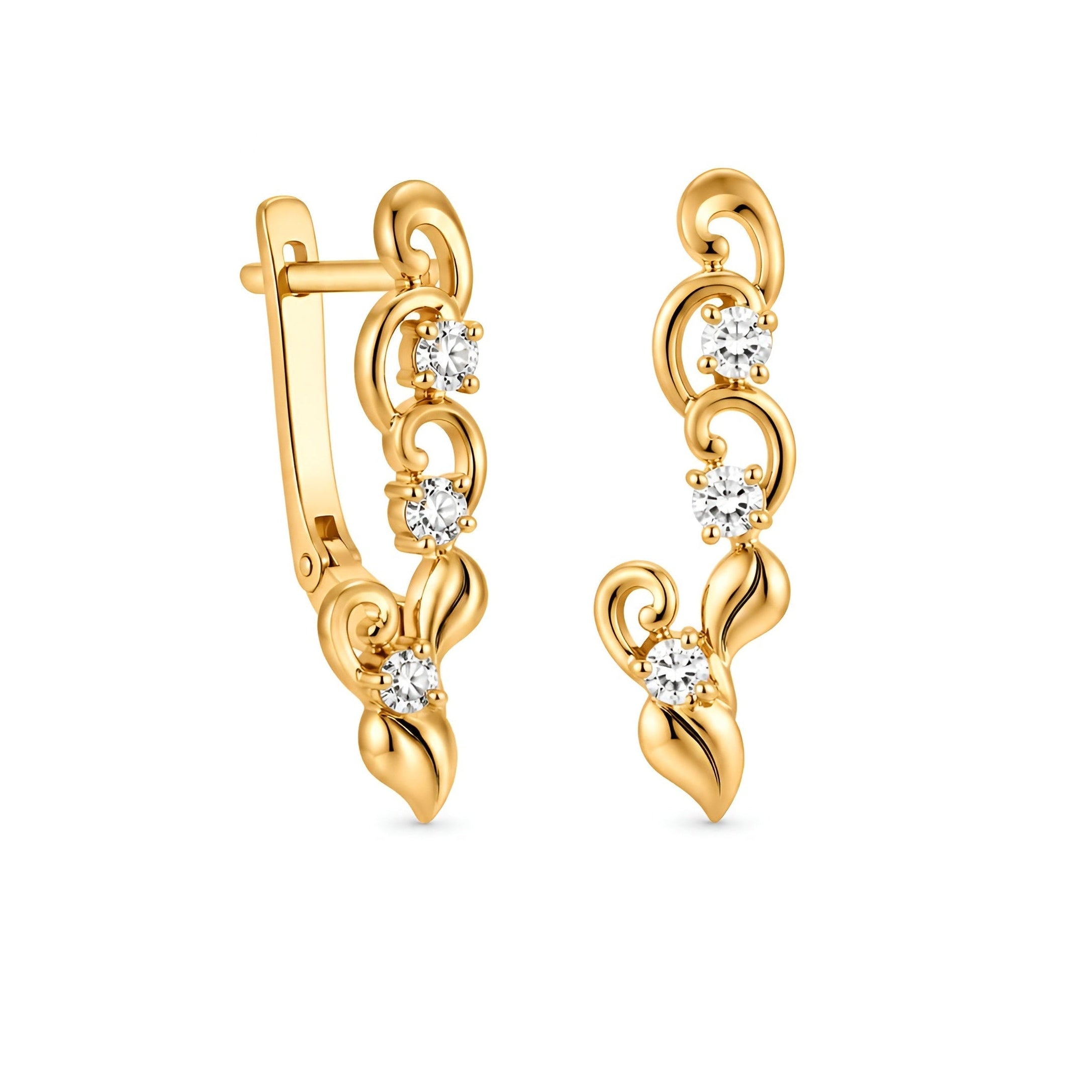 Gold Plated CZ Leaf Drop Earrings | Elegant Women's Jewelry