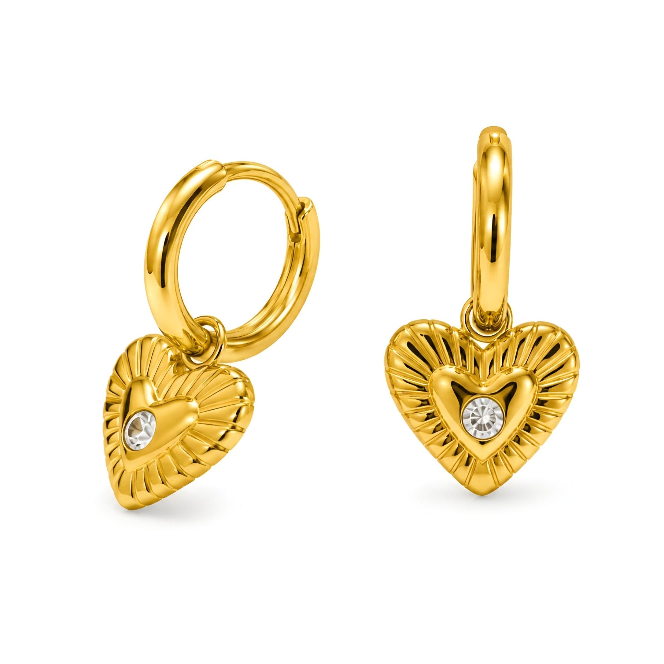 Gold Heart Charm Hoop Earrings for Women | Crystal Heart Drop Earrings
