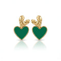 Green Heart Gold Plated Earrings | Designer Statement Earrings