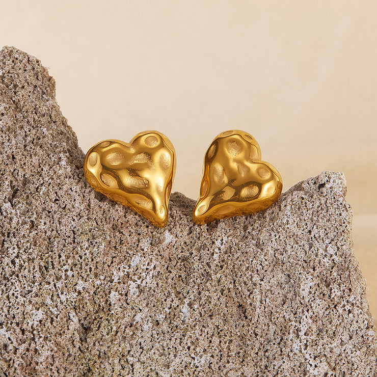 Molten Heart Gold Stud Earrings – Anti-Tarnish Jewelry