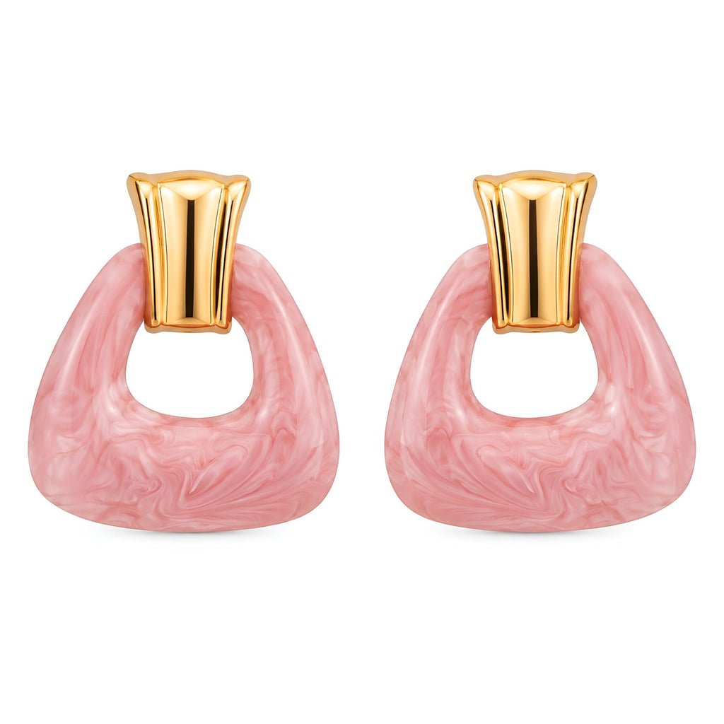 Pink Resin Geometric Statement Earrings for Women | Trendy Gold-Tone Fashion Earrings