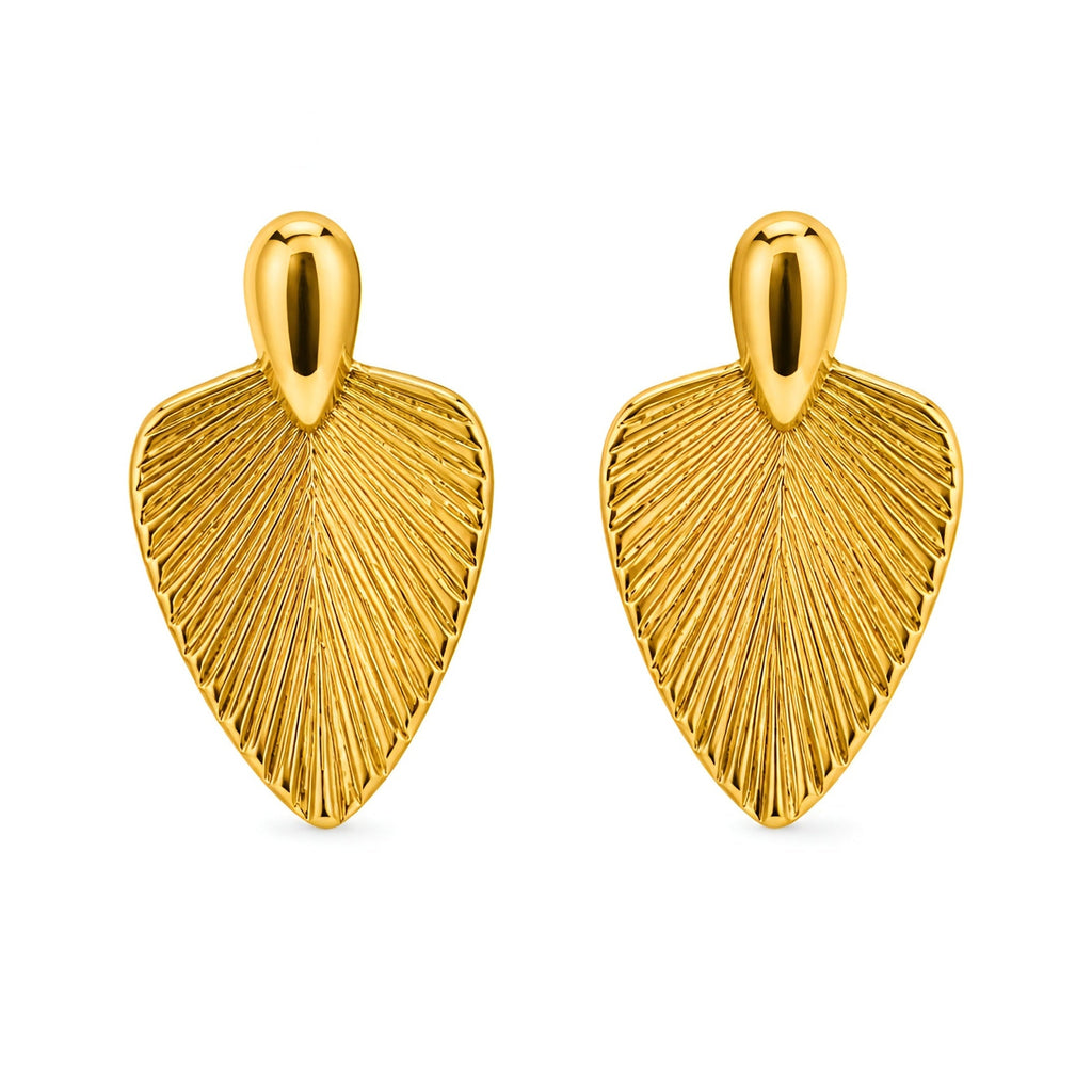 Gold Leaf Statement Earrings for Women | Textured Leaf Drop Earrings