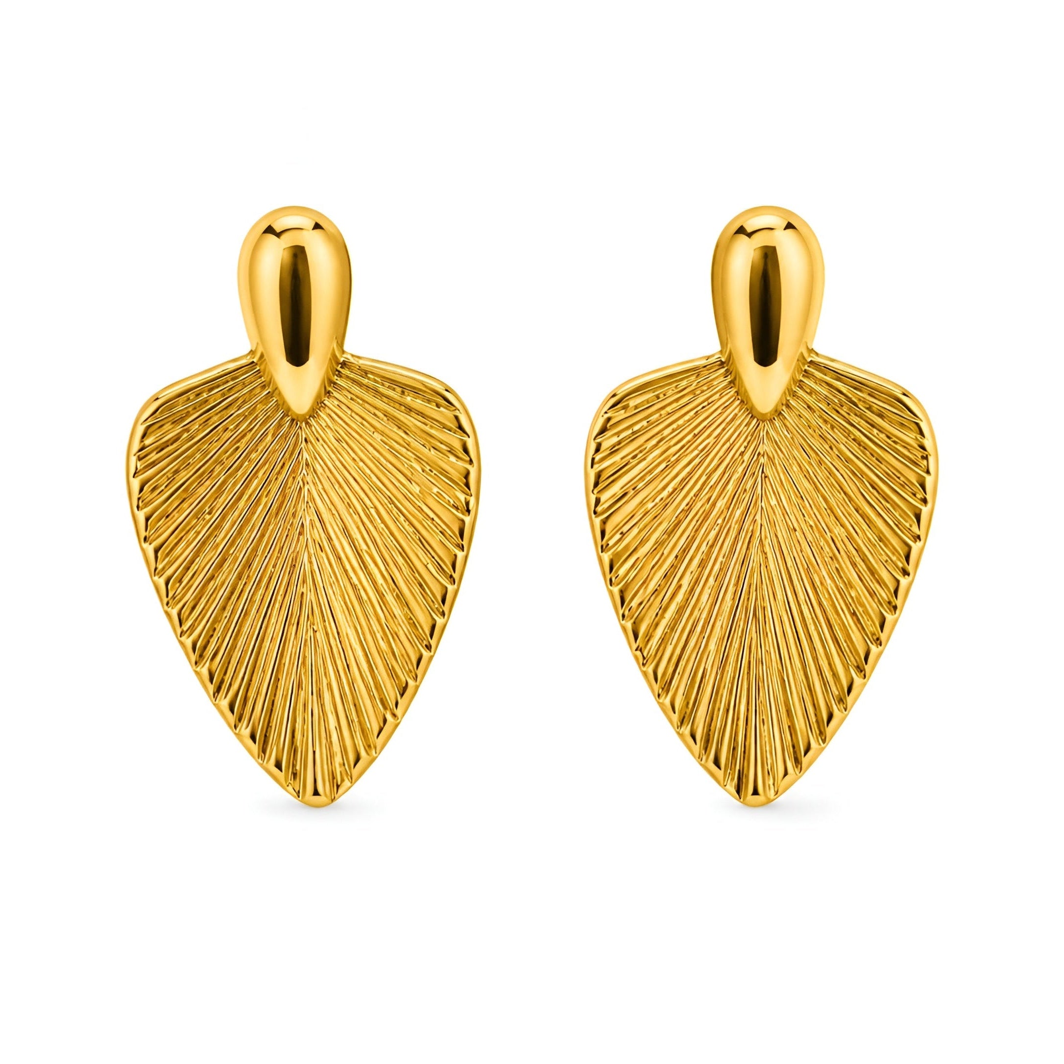 Gold Leaf Statement Earrings for Women | Textured Leaf Drop Earrings