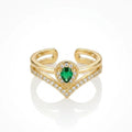 Green Pear Emerald V-Ring – Adjustable Gold Double-Band Ring