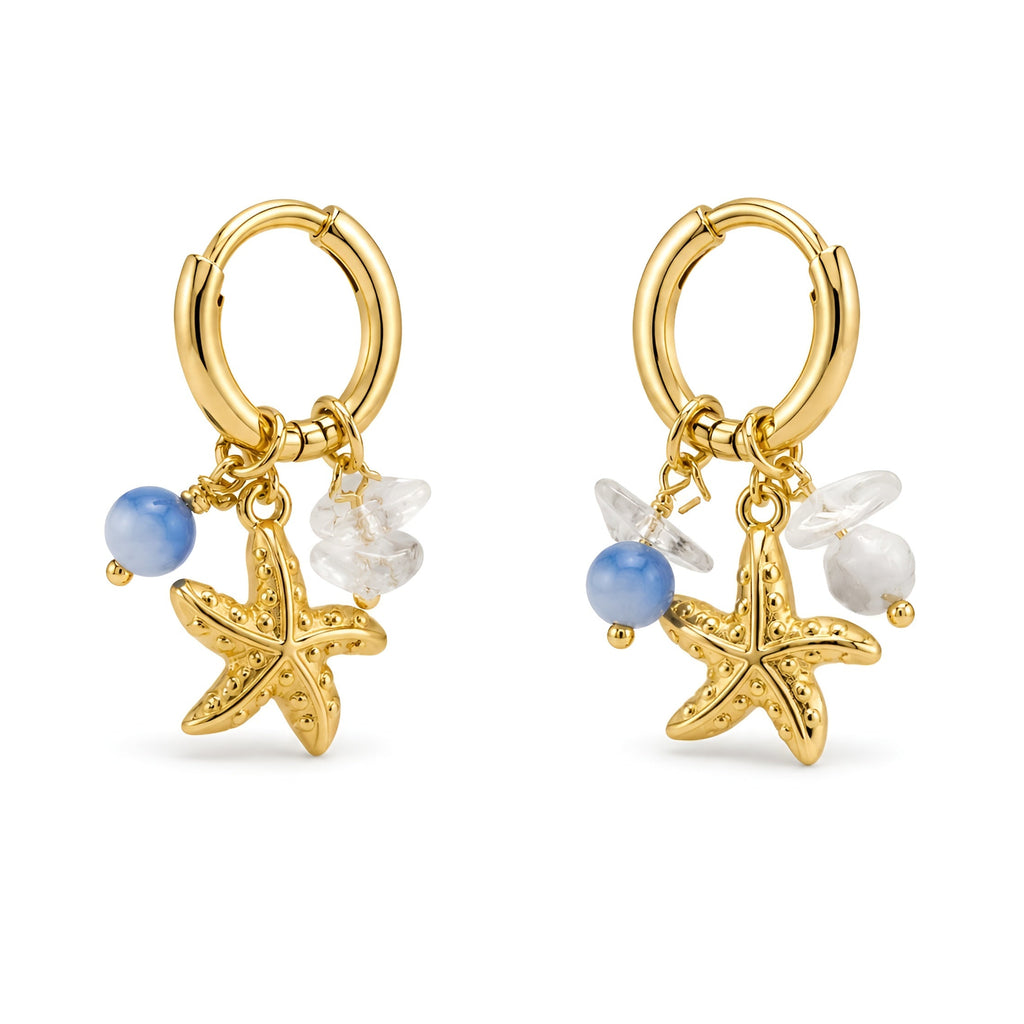Gold Plated Starfish Charm Hoop Earrings | Beach Style Jewelry