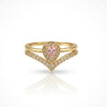 Pear-Cut Pink Gemstone Halo Chevron Adjustable Ring in Gold