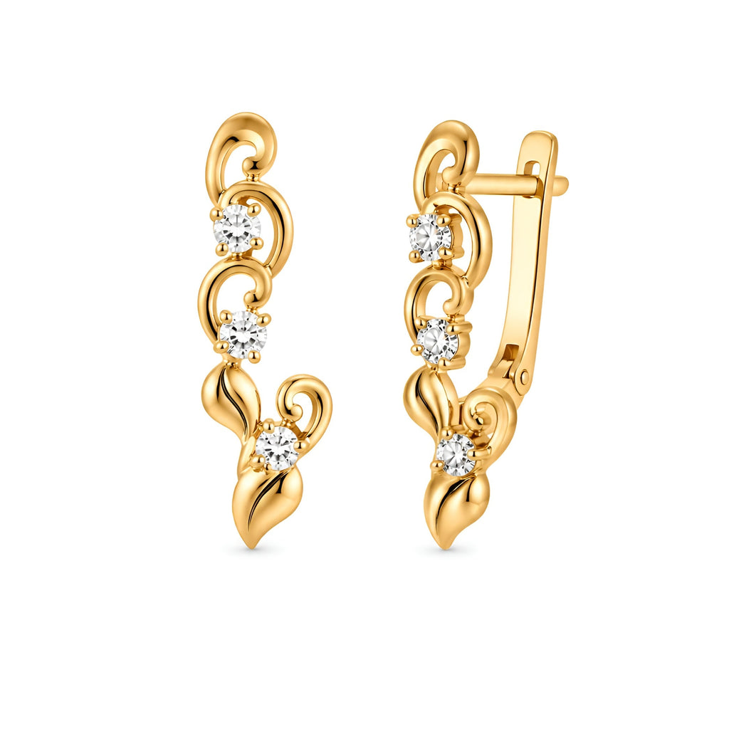 Gold Plated CZ Leaf Drop Earrings | Elegant Women's Jewelry