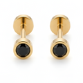 Men's Gold Black CZ Stud Earrings – Stainless Steel Screw Back Ear Studs