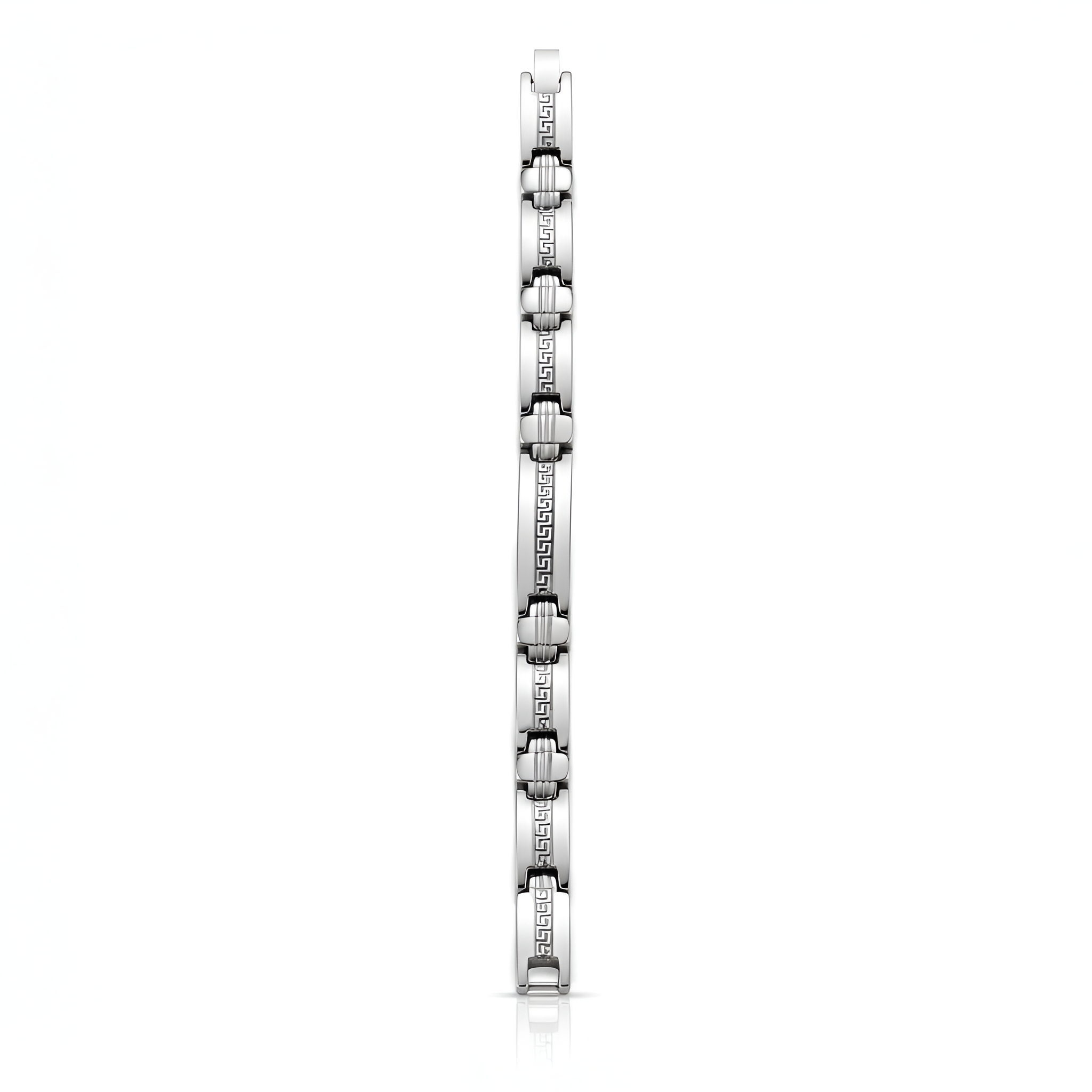 Men's Titanium Steel Greek Pattern Link Bracelet – Silver Anti-Tarnish Chain Bracelet for Men