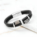 Men's Black Braided Leather Bracelet – Stainless Steel Charm Bracelet