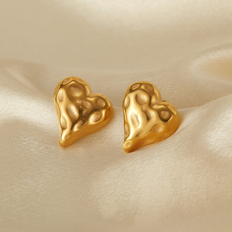 Molten Heart Gold Stud Earrings – Anti-Tarnish Jewelry