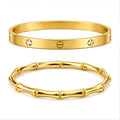 Luxury Anti-Tarnish Gold Screw & Bamboo Bracelet Combo