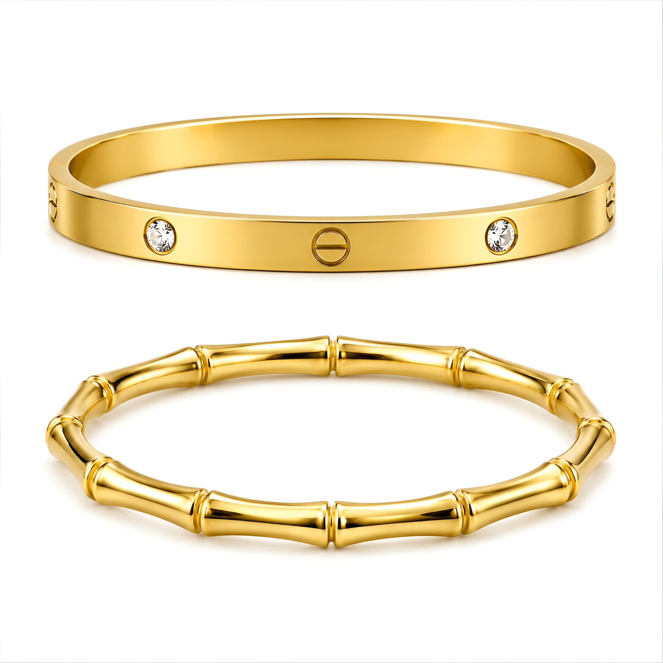 Luxury Anti-Tarnish Gold Screw & Bamboo Bracelet Combo