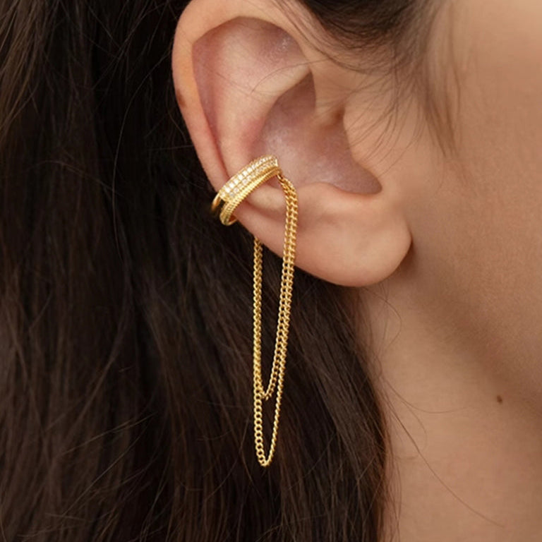 Crystal Chain Ear Cuff for Women | Premium Anti Tarnish Ear Jewelry