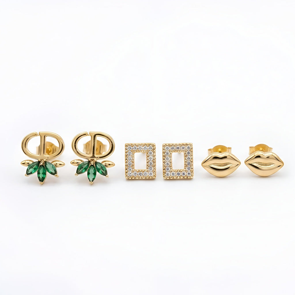 Gold Plated Stud Earrings Combo Set for Women | Designer Earrings