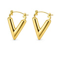 V Shape Gold Hoop Earrings for Women | Anti Tarnish Waterproof | Stainless Steel Statement Earrings