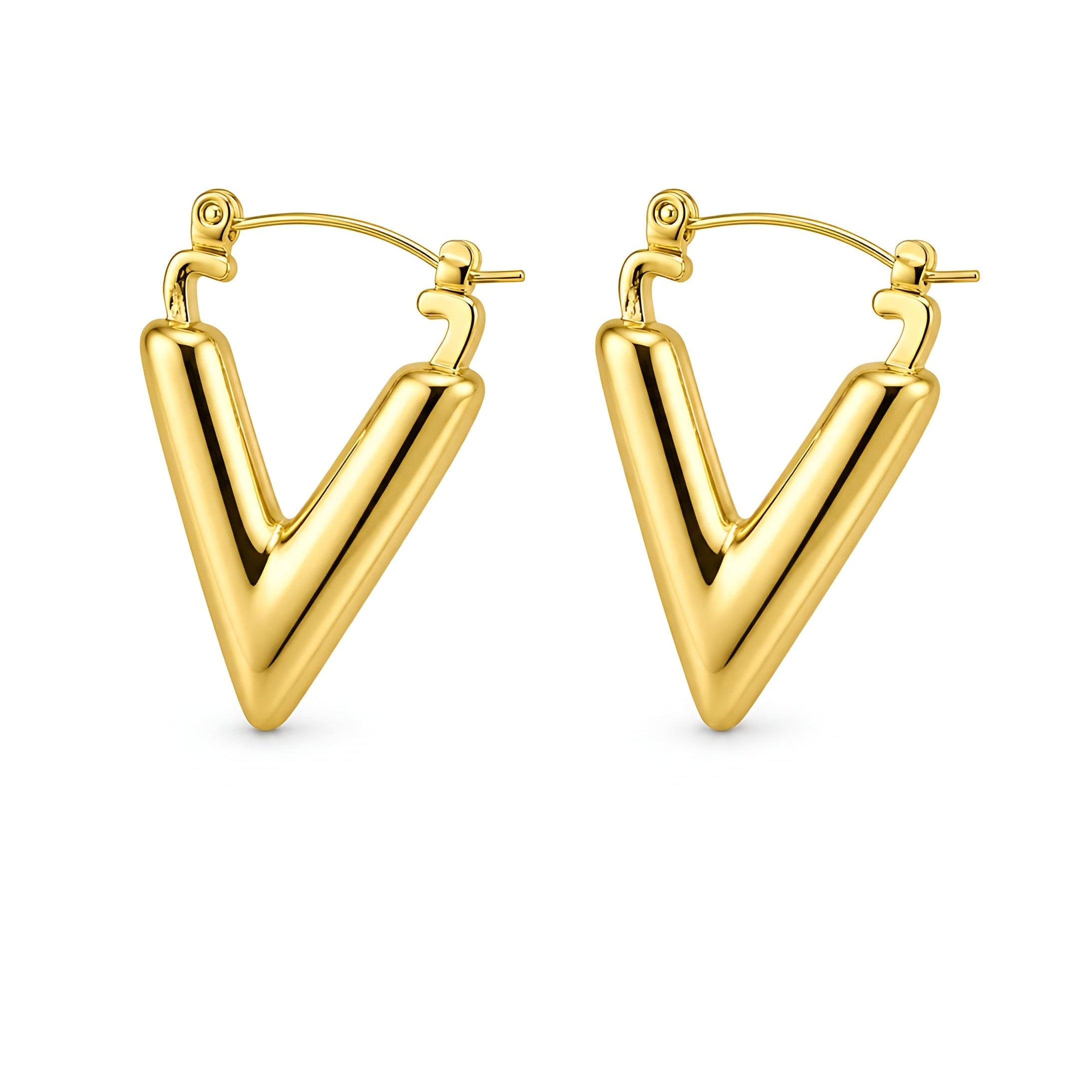 V Shape Gold Hoop Earrings for Women | Anti Tarnish Waterproof | Stainless Steel Statement Earrings