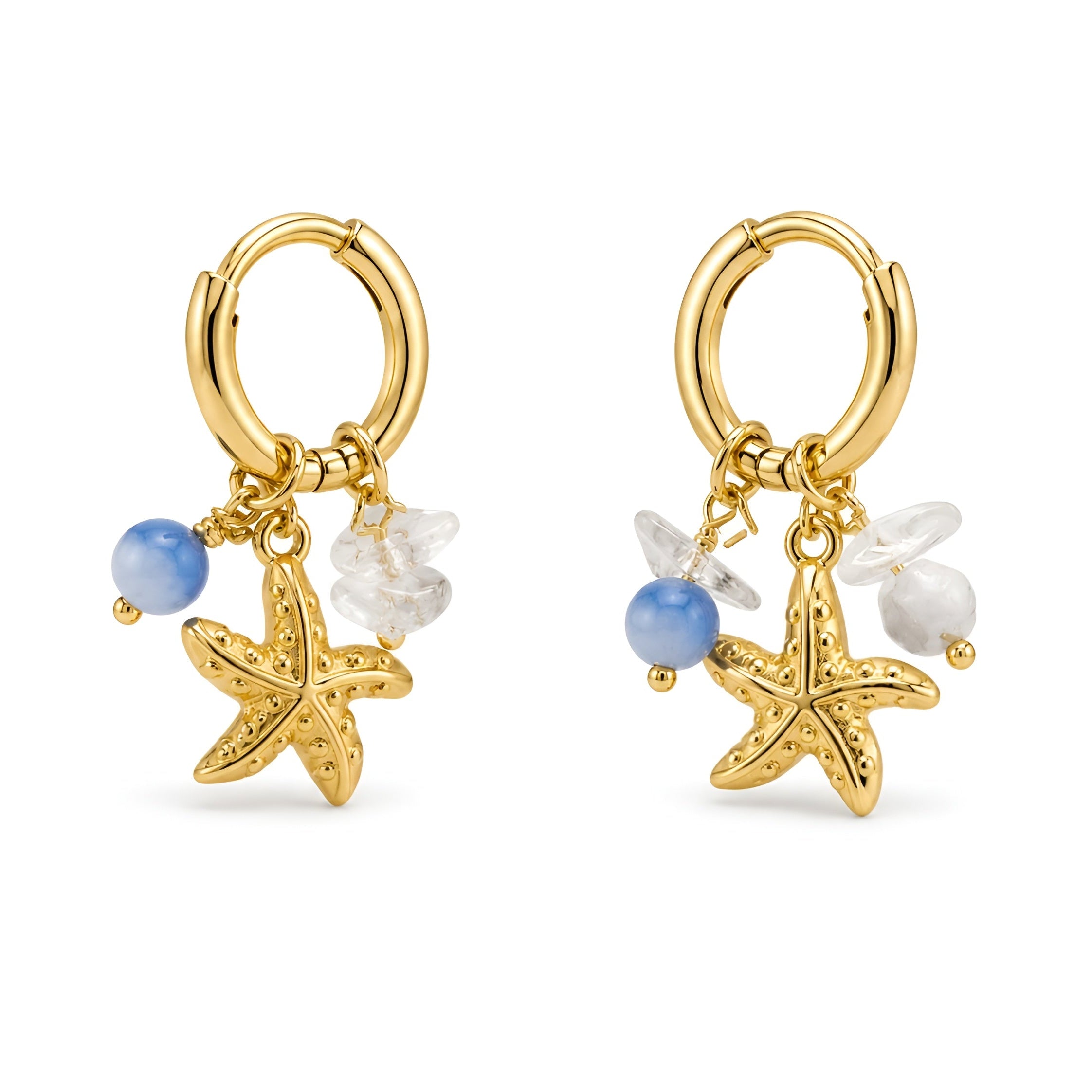 Gold Plated Starfish Charm Hoop Earrings | Beach Style Jewelry