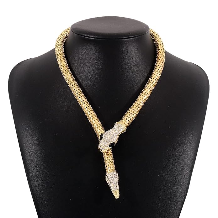 Angyape Gold Snake Necklace for Women – Flexible Chunky Statement Rhinestone Choker | Bendable Medusa-Inspired Luxury Necklace