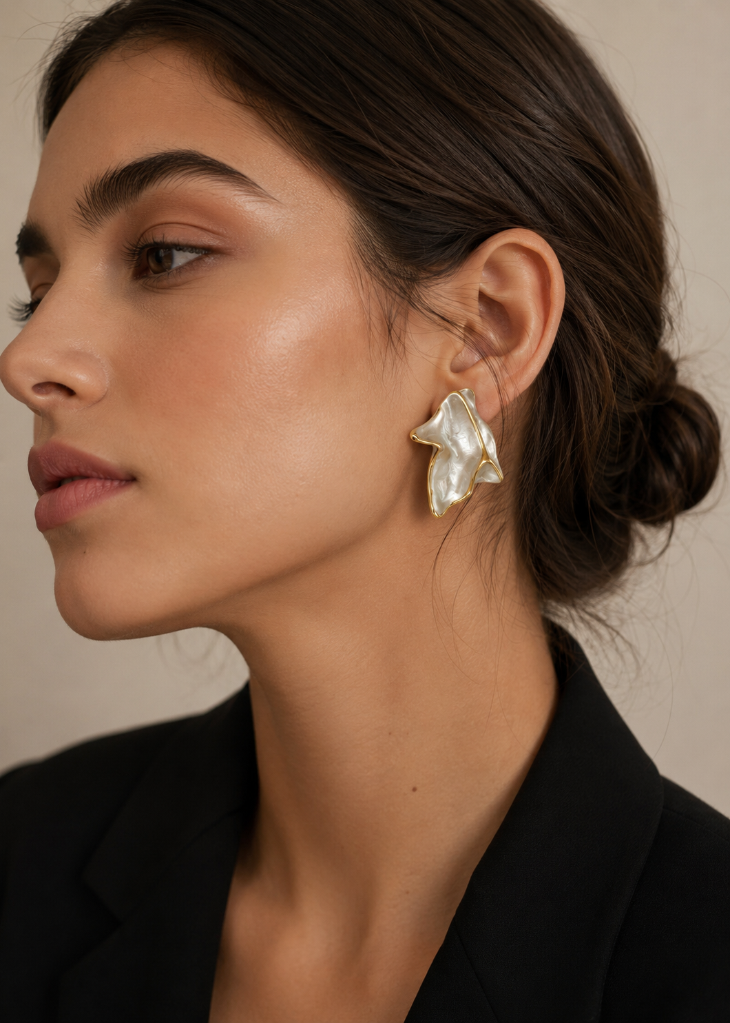 Abstract Pearl Finish Gold Stud Earrings – Waterproof | Modern Minimal Statement Jewelry