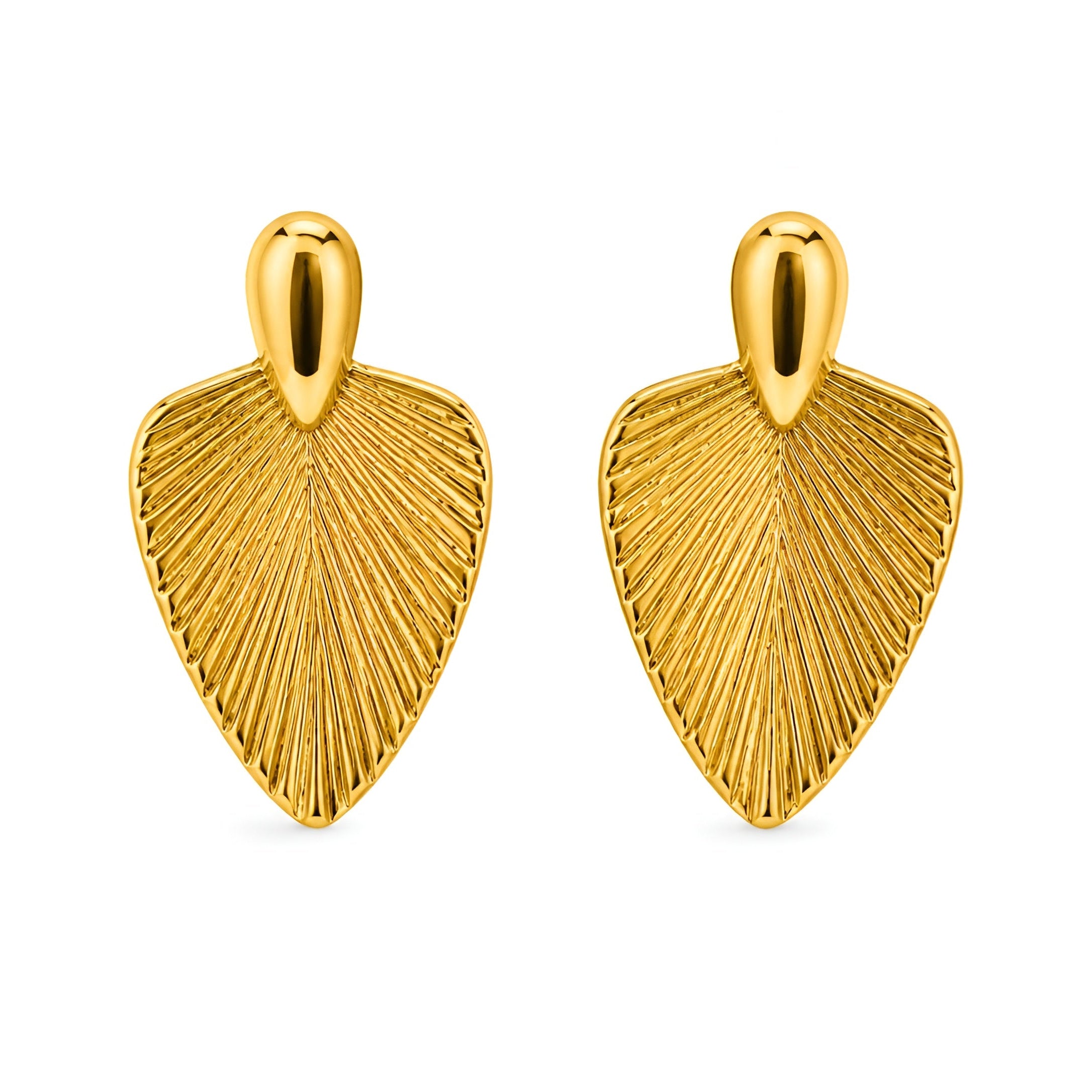 Gold Leaf Statement Earrings for Women | Textured Leaf Drop Earrings