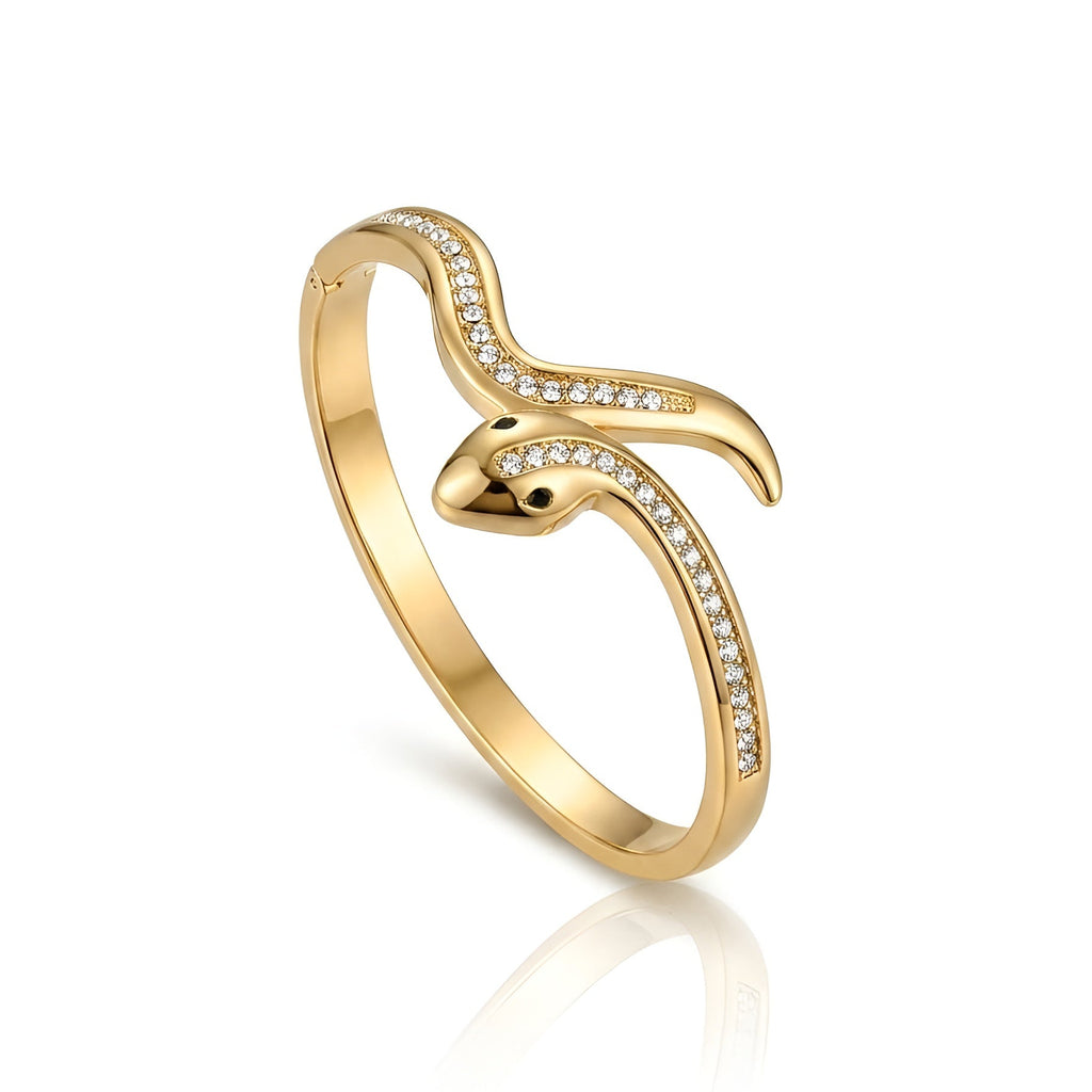 Luxury Gold Snake Bracelet with Crystal Accents | Serpent Wrap Bangle Bracelet for Women