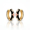 Black Enamel Gold Plated Hoop Earrings | Designer Floral Earrings