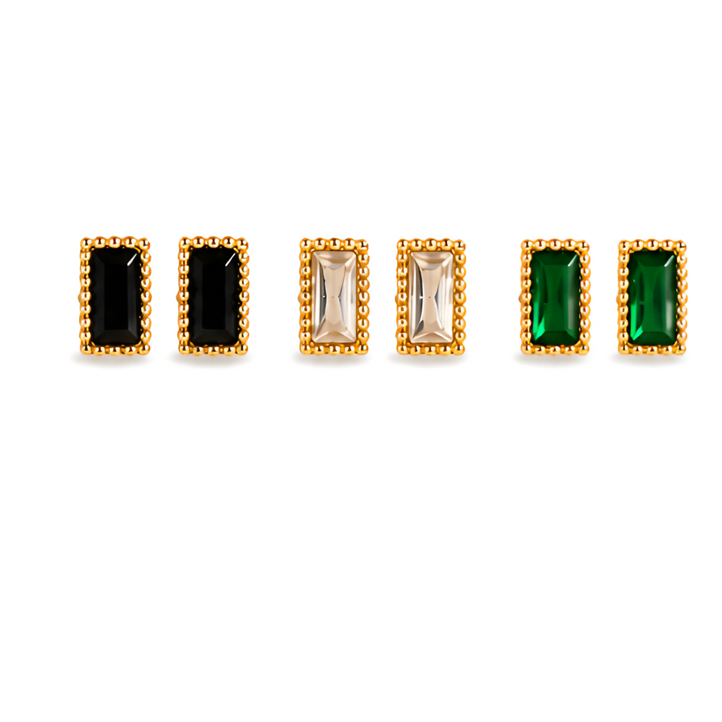 3-in-1 Luxe Rectangle Stud Earrings Set – Anti Tarnish Gold Plated