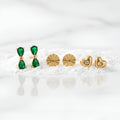 Gold Plated Earrings Combo Set | Green Crystal & Heart Studs