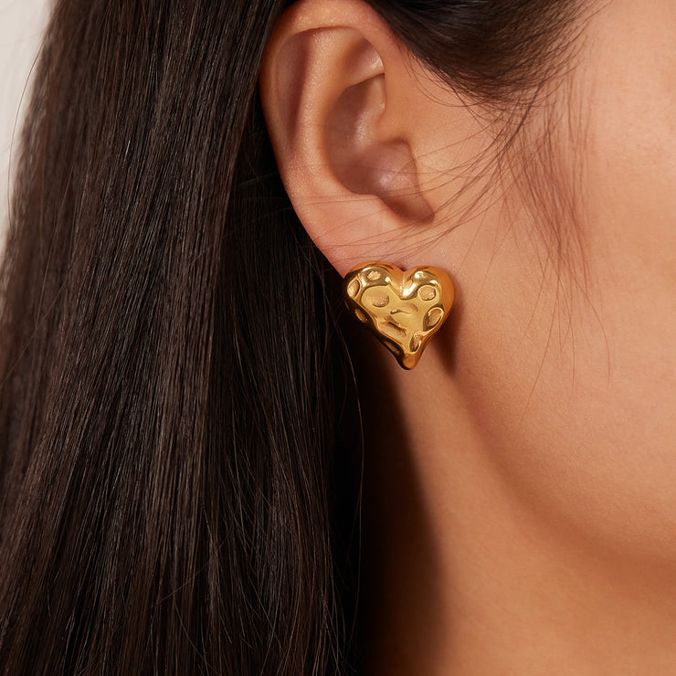 Molten Heart Gold Stud Earrings – Anti-Tarnish Jewelry