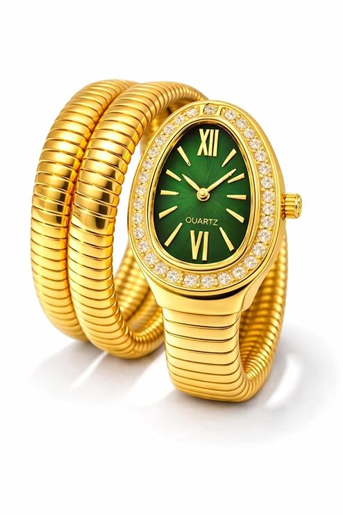 Luxury Serpentine Spiral Bracelet Watch with Green Dial