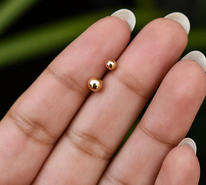 Gold Ball Stud & Black Triangle Stud Earrings Combo for Men & Women | Unisex 2-Pair Minimal Jewelry Set